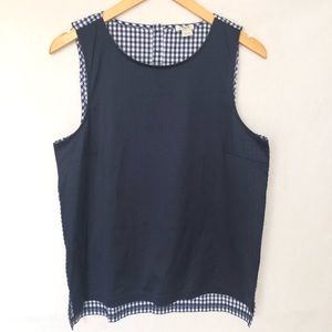 J. Crew Contrast Terry Tank Top Navy Gingham M